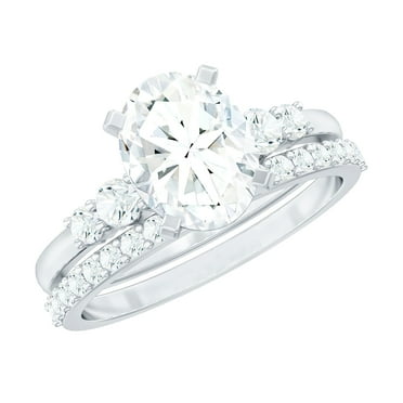 Rosec Jewels Bridal Rings Set - Lab Created Diamond Oval Engagement Ring with Wedding Band, 925 Sterling Silver, US 7.50
