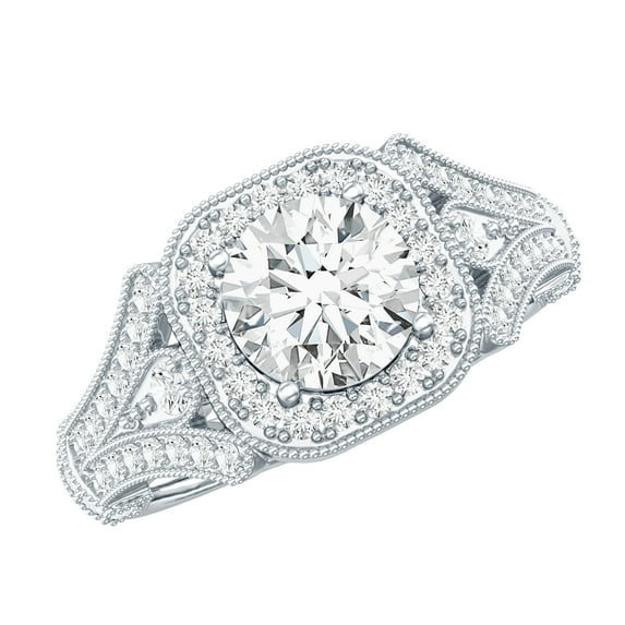 Rosec Jewels Certified Lab Created Diamond Art Deco Engagement Ring for Women (EF-VS Quality), 10K White Gold, US 6.50