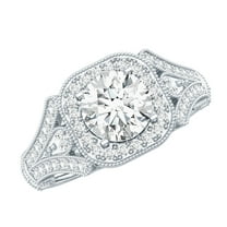 Rosec Jewels Certified Lab Created Diamond Art Deco Engagement Ring for Women (EF-VS Quality), 925 Sterling Silver, US 4.00