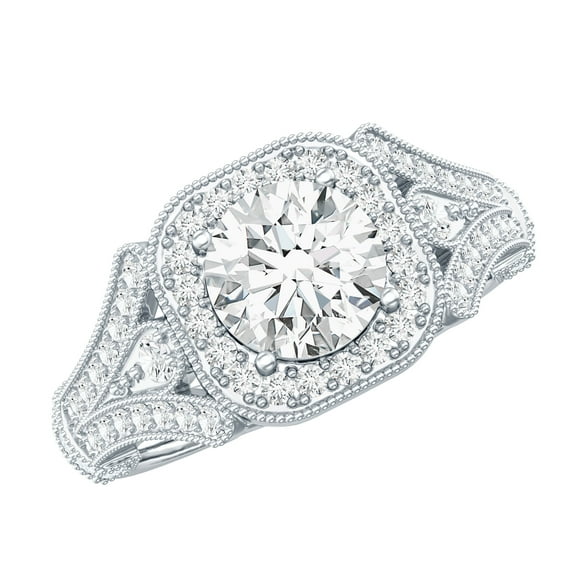 Rosec Jewels Certified Lab Created Diamond Art Deco Engagement Ring for Women (EF-VS Quality), 925 Sterling Silver, US 7.00