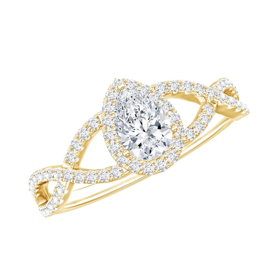 Rosec Jewels Certified Lab Created Diamond Engagement Ring - Designer Ring - EF-VS Quality, 18K Yellow Gold, US 4.00