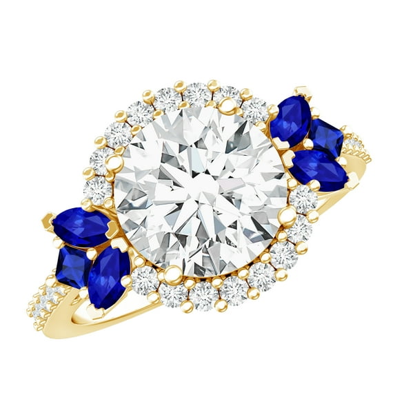 Rosec Jewels Certified Lab Created Diamond Engagement Ring for Women - Statement Diamond Sapphire Ring - EF-VS Quality, 10K Yellow Gold, US 10.50