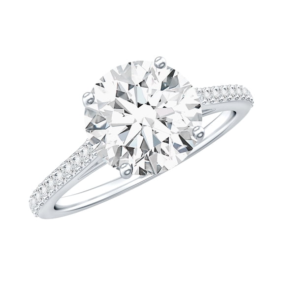Rosec Jewels - Certified Lab Created Diamond Ring with Side Stones (EF-VS Quality) - Circle Engagement Ring 2 Carat - with Jewelry Box, 10K White Gold, US 3.50
