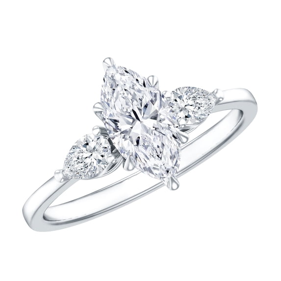 Rosec Jewels Certified Lab Grown Diamond 3 Stone Engagement Ring - 1 Carat Marquise Diamond Ring - EF-VS Grade - with Jewelry Box, 10K White Gold, US 4.50