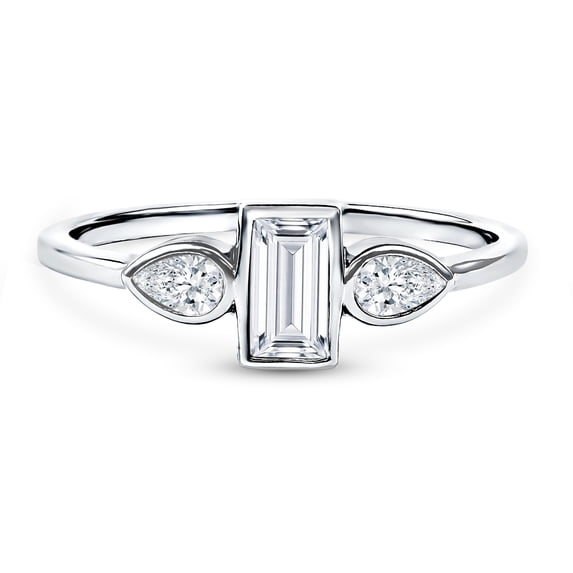 Rosec Jewels Certified Lab Grown Diamond 3 Stone Engagement Ring - EF-VS Quality - Bezel Set Diamond Ring - with Jewelry Box, 925 Sterling Silver, US 4.00