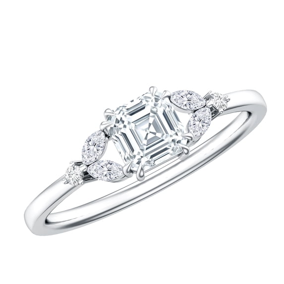 Rosec Jewels Certified Lab Grown Diamond Asscher Cut Engagement Ring with Split Shank (EF-VS Quality) - with Jewelry Box, 14K White Gold, US 5.50