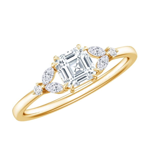 Rosec Jewels Certified Lab Grown Diamond Asscher Cut Engagement Ring with Split Shank (EF-VS Quality) - with Jewelry Box, 14K Yellow Gold, US 8.00