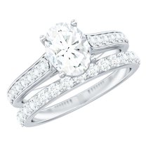 Rosec Jewels Certified Lab Grown Diamond Bridal Ring Set - 1ct Oval Engagement Ring with Wedding Band - 6x8 mm - EF-VS Quality, 925 Sterling Silver, US 4.00