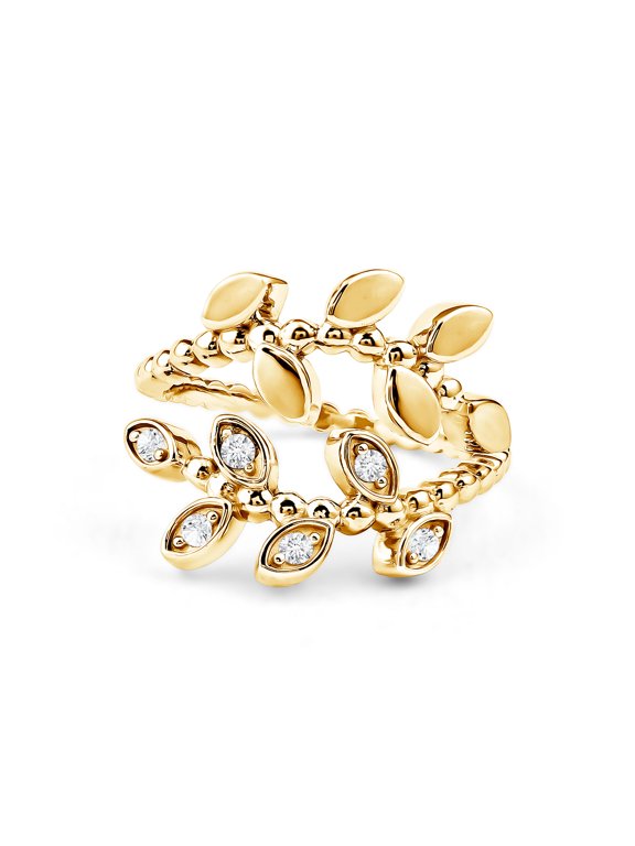 Certified Lab Grown Diamond Cocktail Ring - EF-VS Quality - Leaf Wrap Ring for Women - Ready to Gift, 10K Yellow Gold, US 10.00