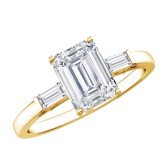 Rosec Jewels Certified Lab Grown Diamond Emerald Cut Engagement Ring 2 Carat - EF-VS Quality - with Jewelry Box, 10K Yellow Gold, US 11.00