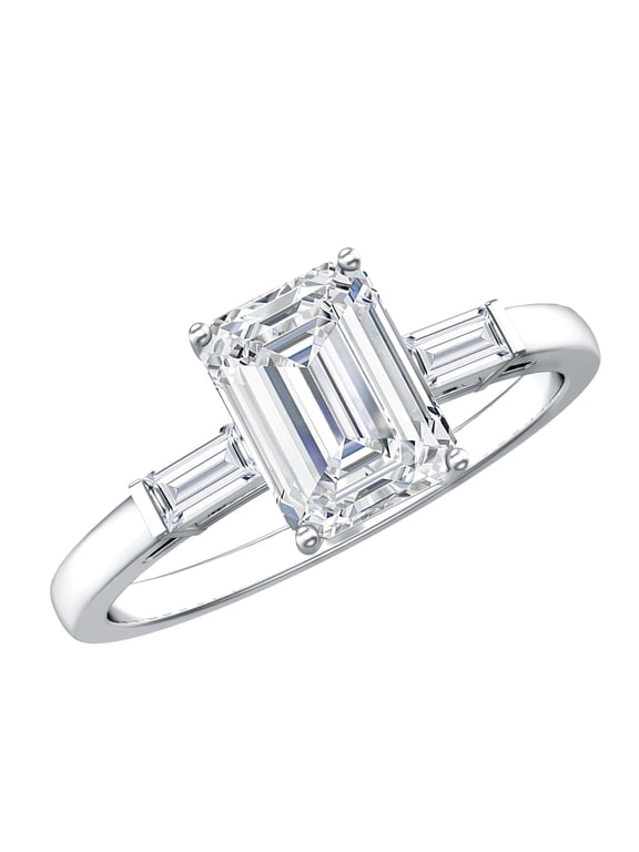 Certified Lab Grown Diamond Emerald Cut Engagement Ring - 1.8 Carat - EF-VS Quality - with Jewelry Box, 925 Sterling Silver, US 7.00