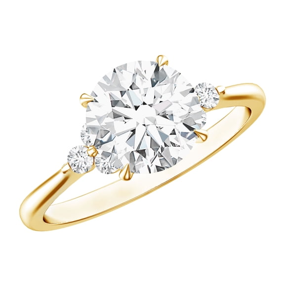 Rosec Jewels Certified Lab Grown Diamond Engagement Ring with Accent - 8mm - EF-VS Quality - 2 Carat Diamond Ring for Women, 18K Yellow Gold, US 4.00