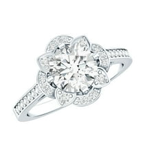 Rosec Jewels Certified Lab Grown Diamond Floral Engagement Ring 2Ct (8 mm, EF-VS Quality), 925 Sterling Silver, US 4.00