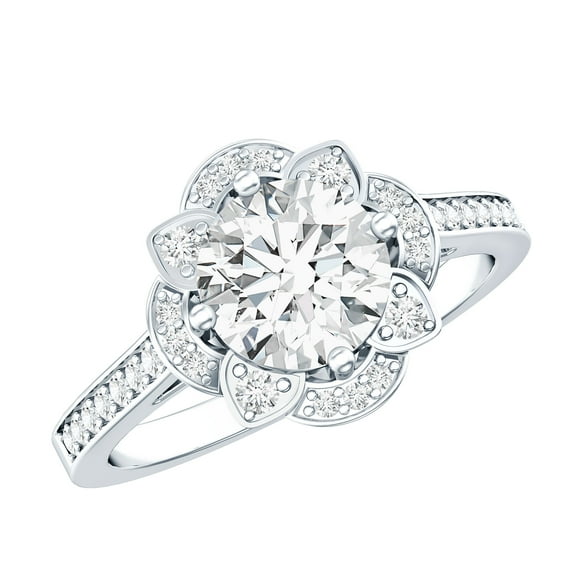 Rosec Jewels Certified Lab Grown Diamond Floral Engagement Ring 2Ct (8 mm, EF-VS Quality), 925 Sterling Silver, US 4.00