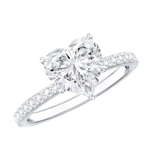 Rosec Jewels Certified Lab Grown Diamond Heart Engagement Ring 2 Carat - Diamond Solitaire Ring with Hidden Halo - EF-VS Grade, 14K White Gold, US 12.50