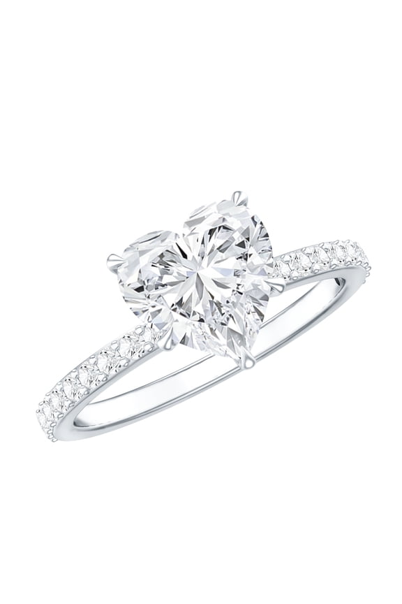 Certified Lab Grown Diamond Heart Engagement Ring 2 Carat - Diamond Solitaire Ring with Hidden Halo - EF-VS Grade, 925 Sterling Silver, US 5.50