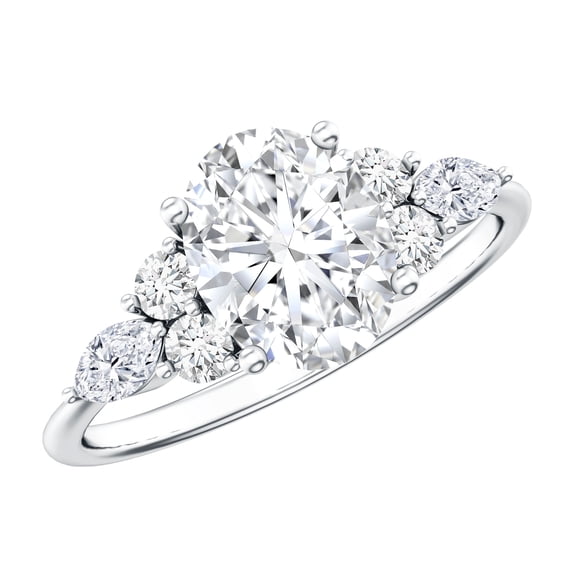 Rosec Jewels Certified Lab Grown Diamond Oval Engagement Ring 2 Carat - EF-VS Quality - Diamond Ring with Side Stones, 18K White Gold, US 6.50