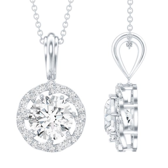 Rosec Jewels Certified Lab Grown Diamond Pendant Necklace - EF-VS Quality - Round Necklace with Chain - Ready to Gift, 10K White Gold