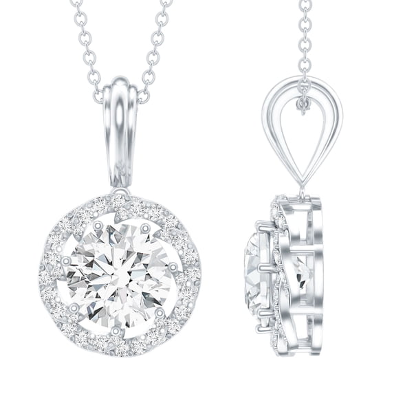 Rosec Jewels Certified Lab Grown Diamond Pendant Necklace - EF-VS Quality - Round Necklace with Chain - Ready to Gift, 14K White Gold
