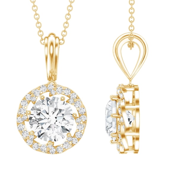 Rosec Jewels Certified Lab Grown Diamond Pendant Necklace - EF-VS Quality - Round Necklace with Chain - Ready to Gift, 14K Yellow Gold