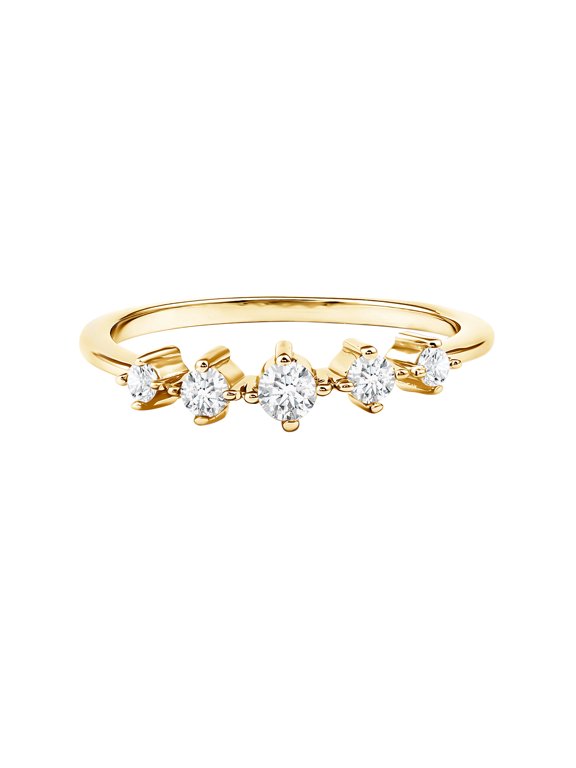 Certified Lab Grown Diamond Promise Ring for Women - EF-VS Grade - 5 Stone Diamond Stackable Ring - with Jewelry Box, 14K Yellow Gold, US 7.00