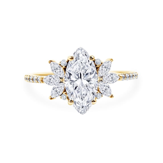 Rosec Jewels Certified Lab Grown Diamond Statement Engagement Ring 2 Carat - EF-VS Quality - Marquise Diamond Ring for Women, 10K Yellow Gold, US 6.50