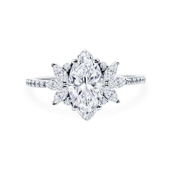 Rosec Jewels Certified Lab Grown Diamond Statement Engagement Ring 2 Carat - EF-VS Quality - Marquise Diamond Ring for Women, 925 Sterling Silver, US 4.00