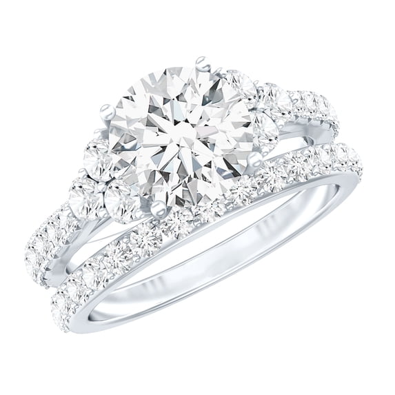 Rosec Jewels Certified Lab Grown Diamond Wedding Bridal Ring Set - 2 Carat Engagement Ring with Wedding Band - EF-VS Quality, 18K White Gold, US 12.50
