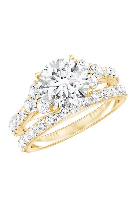 Certified Lab Grown Diamond Wedding Bridal Ring Set - 2 Carat Engagement Ring with Wedding Band - EF-VS Quality, 18K Yellow Gold, US 6.00