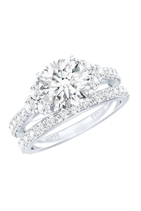 Certified Lab Grown Diamond Wedding Bridal Ring Set - 2 Carat Engagement Ring with Wedding Band - EF-VS Quality, 925 Sterling Silver, US 7.00