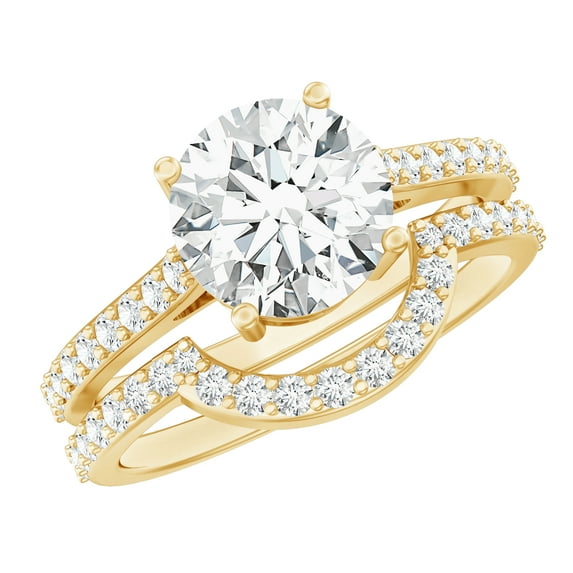 Rosec Jewels Certified Lab Grown Diamond Wedding Engagement Ring Set - 2 Carat Engagement Ring with Wedding Band - EF-VS Quality, 10K Yellow Gold, US 12.00