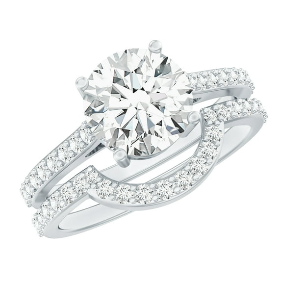 Rosec Jewels Certified Lab Grown Diamond Wedding Engagement Ring Set - 2 Carat Engagement Ring with Wedding Band - EF-VS Quality, 18K White Gold, US 9.50