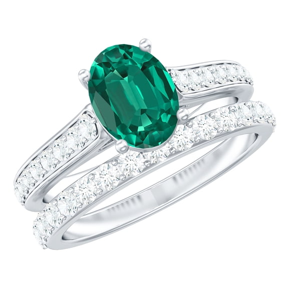Rosec Jewels Certified Lab Grown Emerald Bridal Ring Set for Women ...