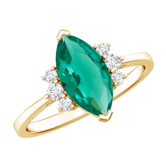 Rosec Jewels 2 Ct Lab Grown Emerald Marquise Engagement Ring - Emerald Diamond Ring - with Jewelry Box, 10K Yellow Gold, US 10.50