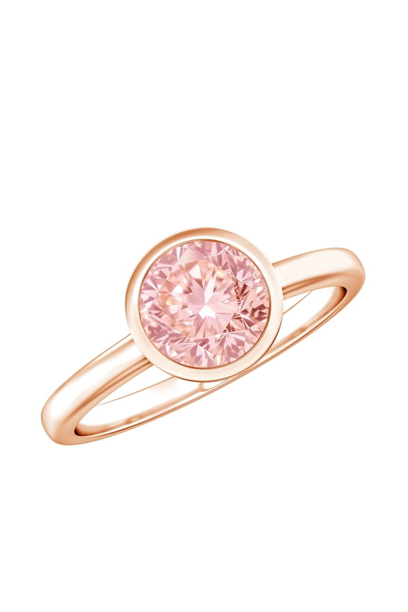 Certified Lab Grown Pink Diamond Engagement Ring 1 Ct - Bezel Set Pink Diamond Ring - Fancy Pink Color VVS Clarity, 10K Rose Gold, US 9.50