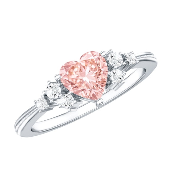 Rosec Jewels IGI Certified Lab Grown Pink Diamond Heart Engagement Ring (1 Carat, VS1 Grade) - Pink White Diamond Ring - Gift for Women, 10K White Gold, US 10.00