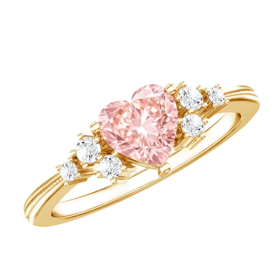 Rosec Jewels IGI Certified Lab Grown Pink Diamond Heart Engagement Ring (1 Carat, VS1 Grade) - Pink White Diamond Ring - Gift for Women, 18K Yellow Gold, US 7.50
