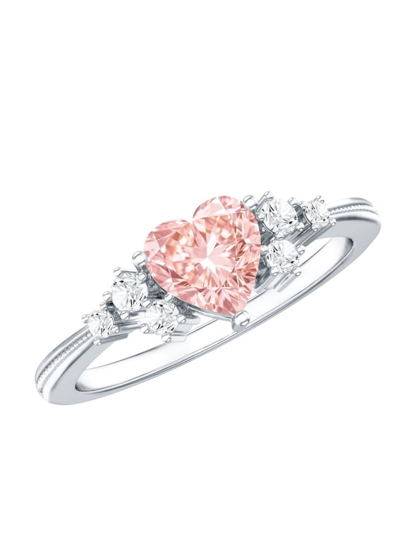 Certified Lab Grown Pink Diamond Heart Engagement Ring (1 Carat, VVS Grade) - Pink White Diamond Ring - Gift for Women, 925 Sterling Silver, US 4.00