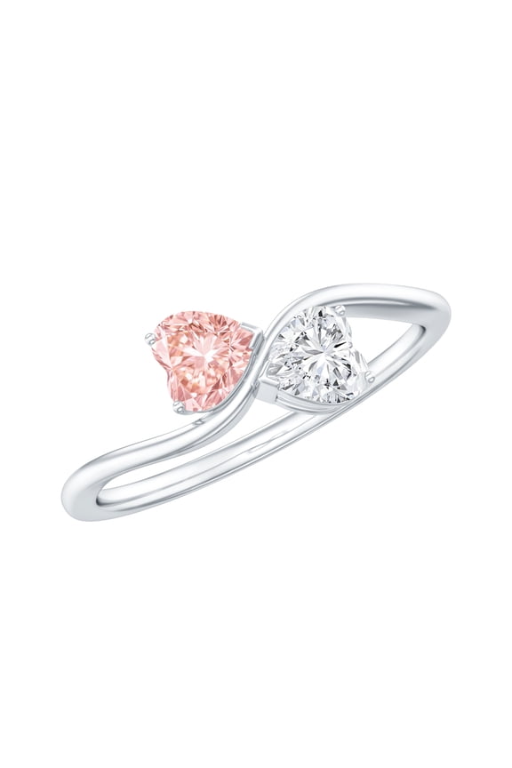 Certified Lab Grown Pink White Diamond Promise Ring - Toi Et Moi Ring (1 Carat, VVS Grade) - Gift for Valentines, 925 Sterling Silver, US 4.00