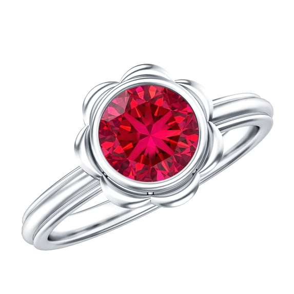Rosec Jewels Certified 1 Carat Lab Grown Ruby Engagement Ring (AAAA Quality) - Bezel Set Ruby Flower Ring - with Jewelry Box, 925 Sterling Silver, US 4.00