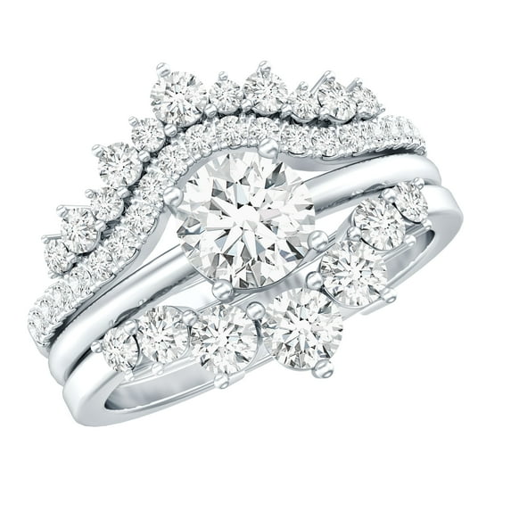 Rosec Jewels Certified Moissanite 3 Piece Wedding Ring Set for Women - Moissanite Engagement Ring with Enhancer - D-VS1 Quality, 10K White Gold, US 12.00