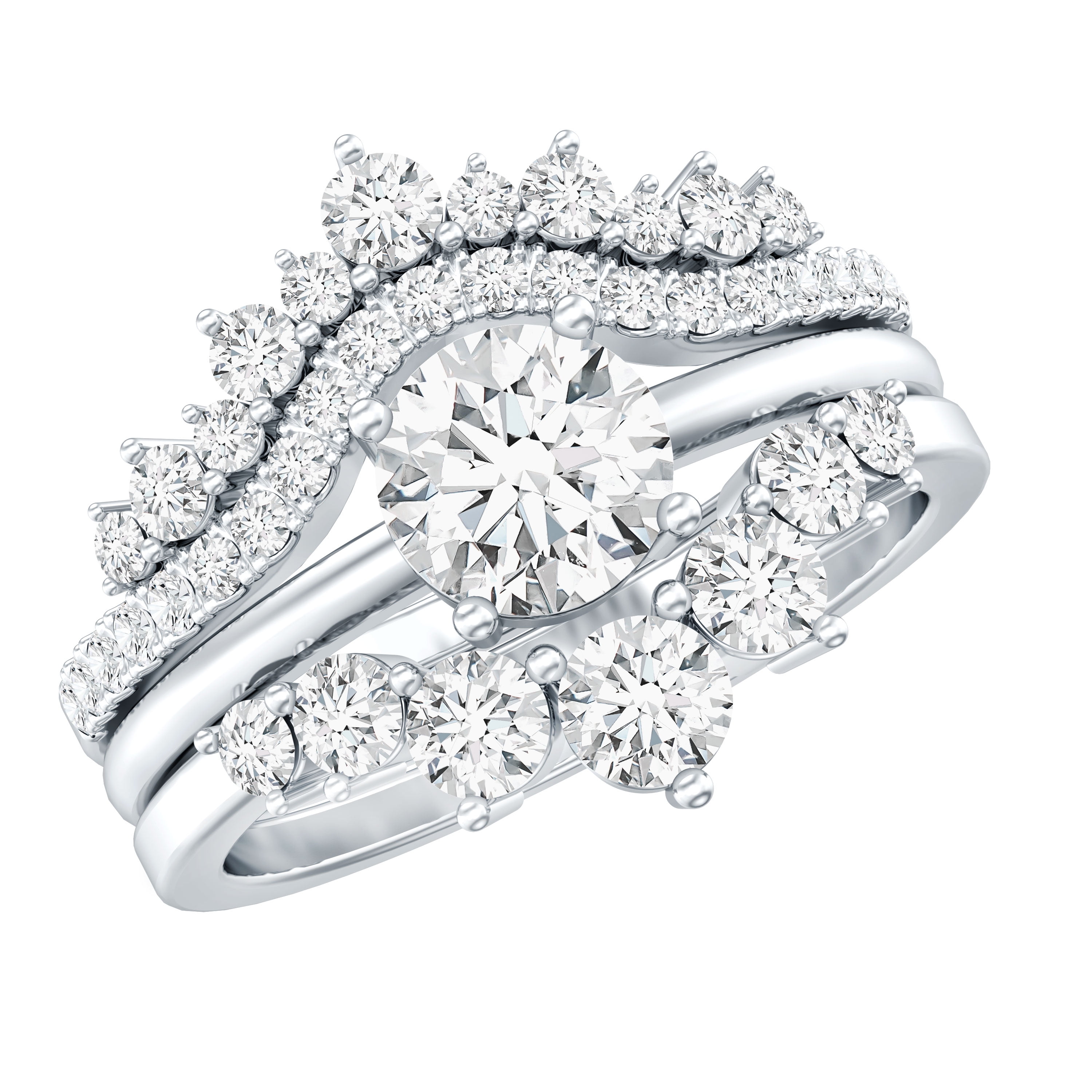 Rosec Jewels Certified Moissanite 3 Piece Wedding Ring Set for Women - Moissanite Engagement Ring with Enhancer - D-VS1 Quality, 14K White Gold, US 5.00