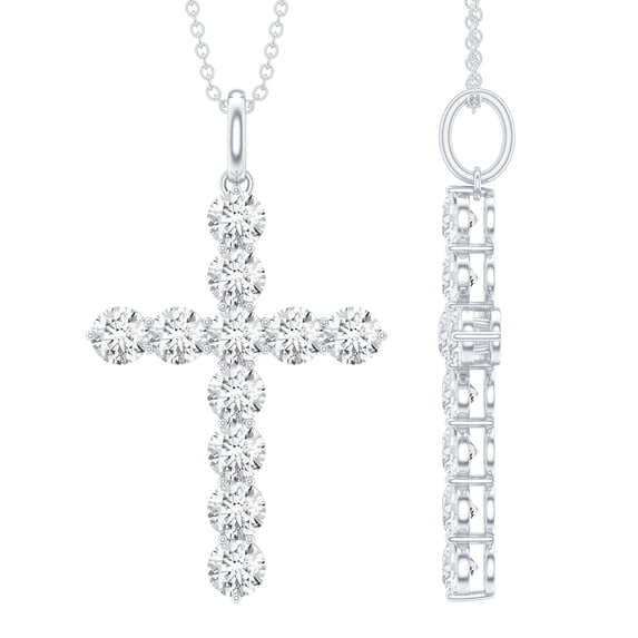 Rosec Jewels - Certified Moissanite Cross Necklace Pendant with Chain (D-VS1 Quality) - Womens Ready to Gift for Christmas, 14K White Gold