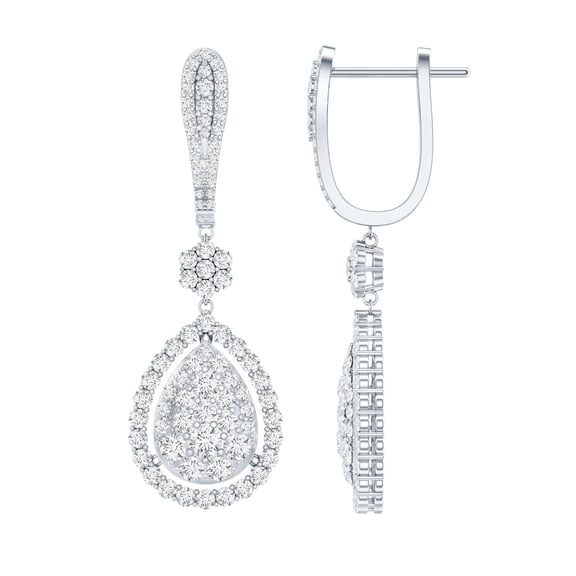 Rosec Jewels Certified Moissanite Drop Earrings - D Color VS1 Clarity - Wedding Earrings for Bride - with Jewelry Box, 18K White Gold