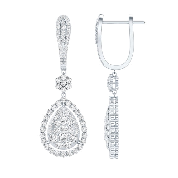 Rosec Jewels Certified Moissanite Drop Earrings - D Color VS1 Clarity - Wedding Earrings for Bride - with Jewelry Box, 18K White Gold