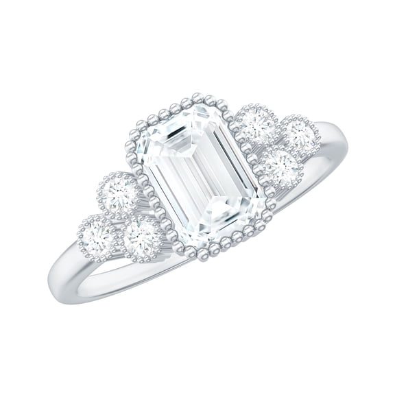 Rosec Jewels Certified Moissanite Emerald Cut Engagement Ring 2 Carat - Designer Ring - 6X8 mm - D-VS1 Quality, 925 Sterling Silver, US 4.00