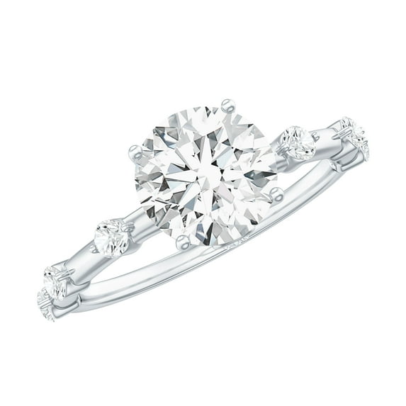 Rosec Jewels Certified Moissanite Round Engagement Ring 1 Carat - 7 mm - Solitaire Ring - D-VS1 Quality, 18K White Gold, US 8.00