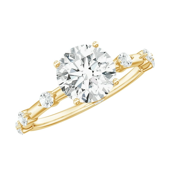 Rosec Jewels Certified Moissanite Round Engagement Ring 1 Carat - 7 mm - Solitaire Ring - D-VS1 Quality, 18K Yellow Gold, US 8.00