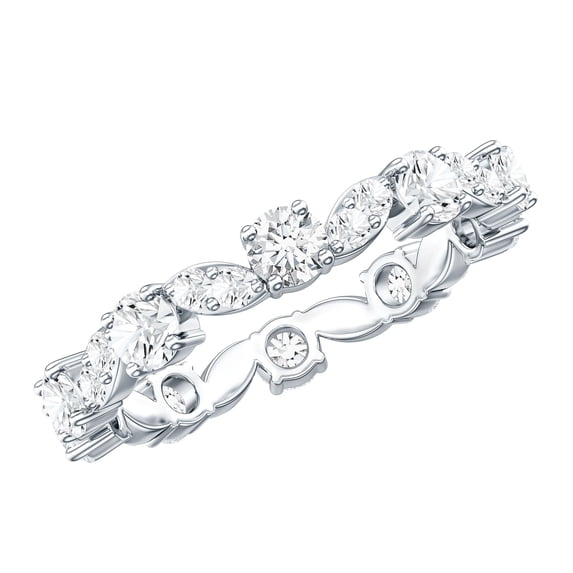 Rosec Jewels Certified Moissanite Eternity Ring for Women (1.75 CT, D-VS1 Quality), 925 Sterling Silver, US 4.00