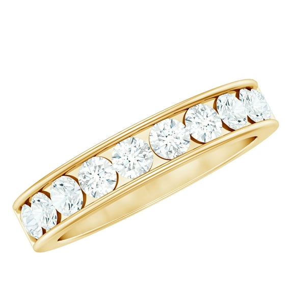 Rosec Jewels Certified Moissanite Half Eternity Band Ring for Women - D Color VS1 Clarity, 18K Yellow Gold, US 4.00